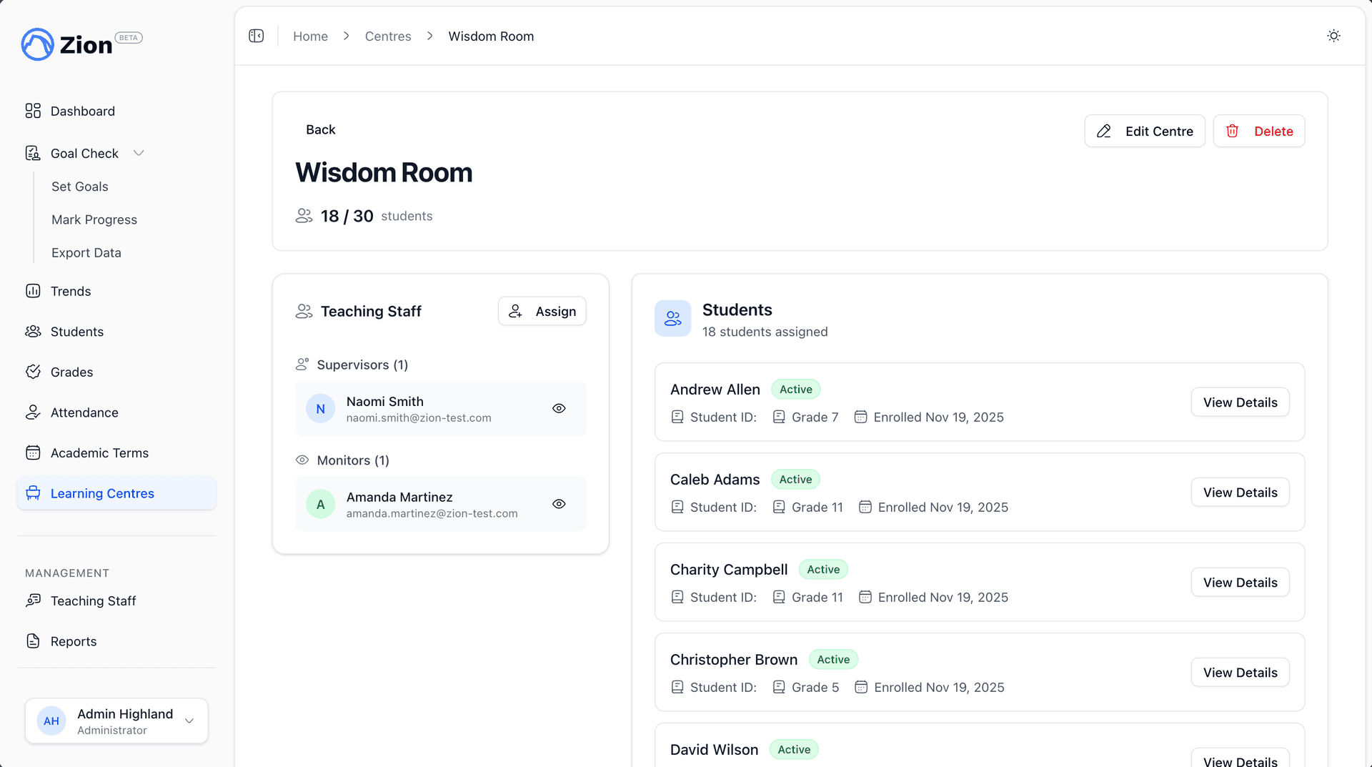 Zion Dashboard Preview